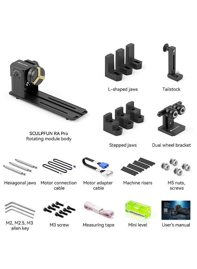 SCULPFUN RA Pro Rotary Chuck for Laser Engraver, Y-axis Multi-Function Rotary Module with 180° Adjustable Angle for Laser Engraving Cylindrical Objects Irregular Round Objects  - Image 2