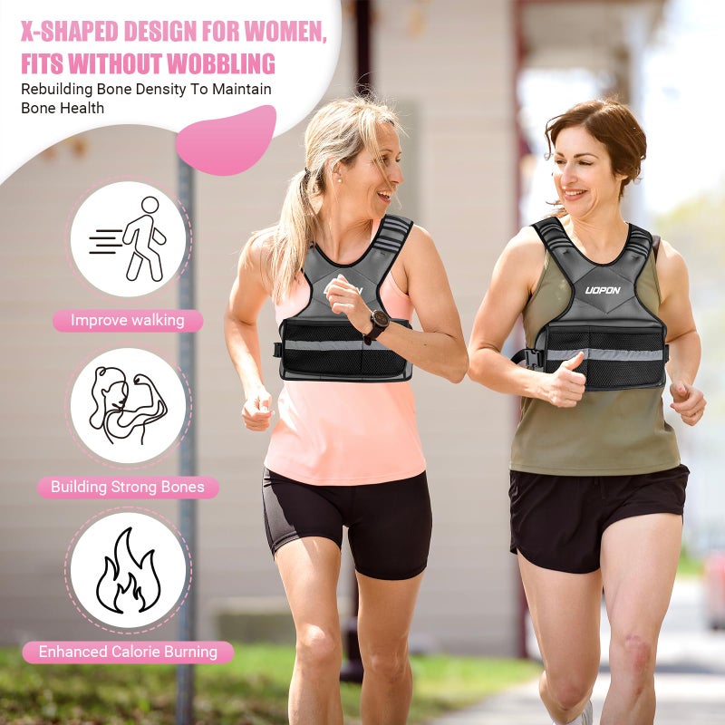 UOPON Adjustable Weighted Vest for Women, 6-12 Lbs Rucking Vest with 6 Ironsand Weights, Great Weighted Vest with Plus Pockets & Reflective Strips for Running, Walking, Workout and Strength Training - Image 4