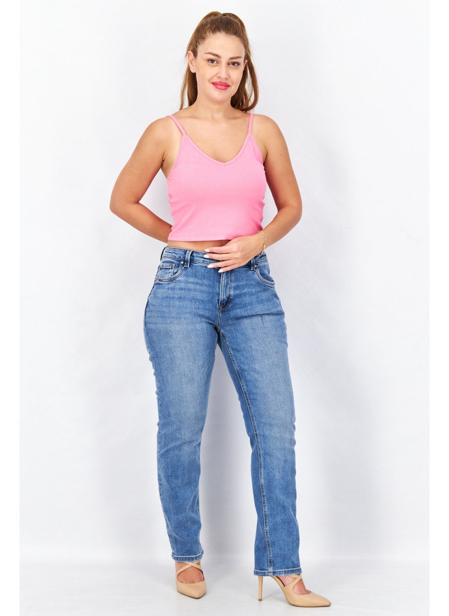 ESPRIT Women Regular Fit Washed Denim Jeans, Blue  - Image 3