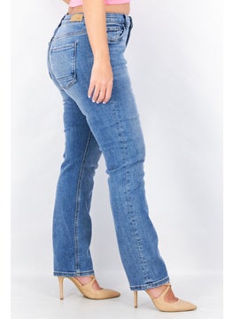 ESPRIT Women Regular Fit Washed Denim Jeans, Blue  - Image 4