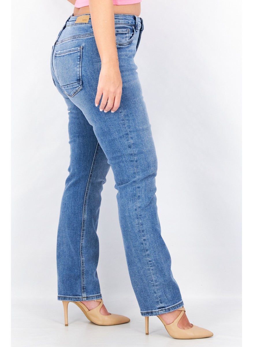 ESPRIT Women Regular Fit Washed Denim Jeans, Blue  - Image 4