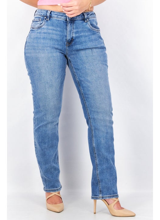 Women Regular Fit Washed Denim Jeans, Blue