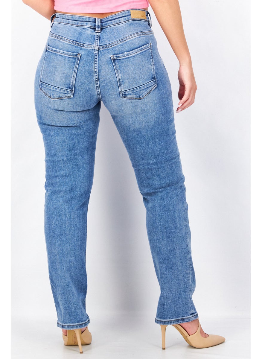 ESPRIT Women Regular Fit Washed Denim Jeans, Blue  - Image 2