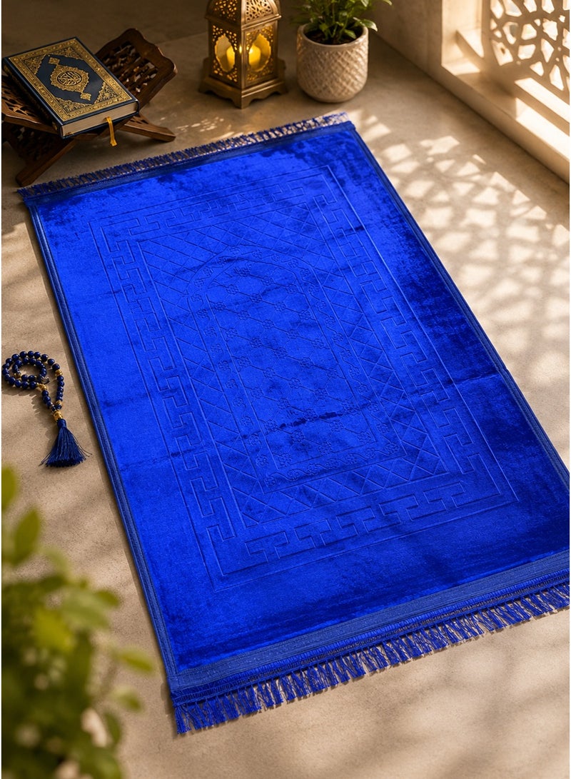 Tala Luxury Velvet Prayer Rug with Embossed Patterns | Elegant Islamic Design | Embroidered Edges | Size 80×120 cm | Soft Comfortable Texture for Prayer - Image 3