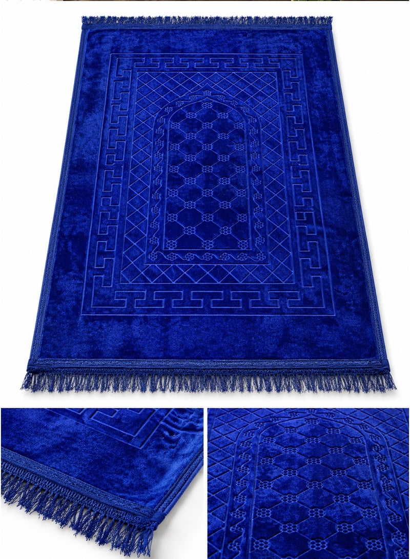Tala Luxury Velvet Prayer Rug with Embossed Patterns | Elegant Islamic Design | Embroidered Edges | Size 80×120 cm | Soft Comfortable Texture for Prayer - Image 2