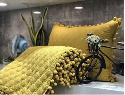 MORADO MORADO Premium Cotton 250 TC King Size Quilted Bed CoverBedsheet with 2 Pillow Covers with Beautiful Bubble Lace on Border Luxurious Mustard Color 90 X 100 Inches 254 X 228 Cms 
