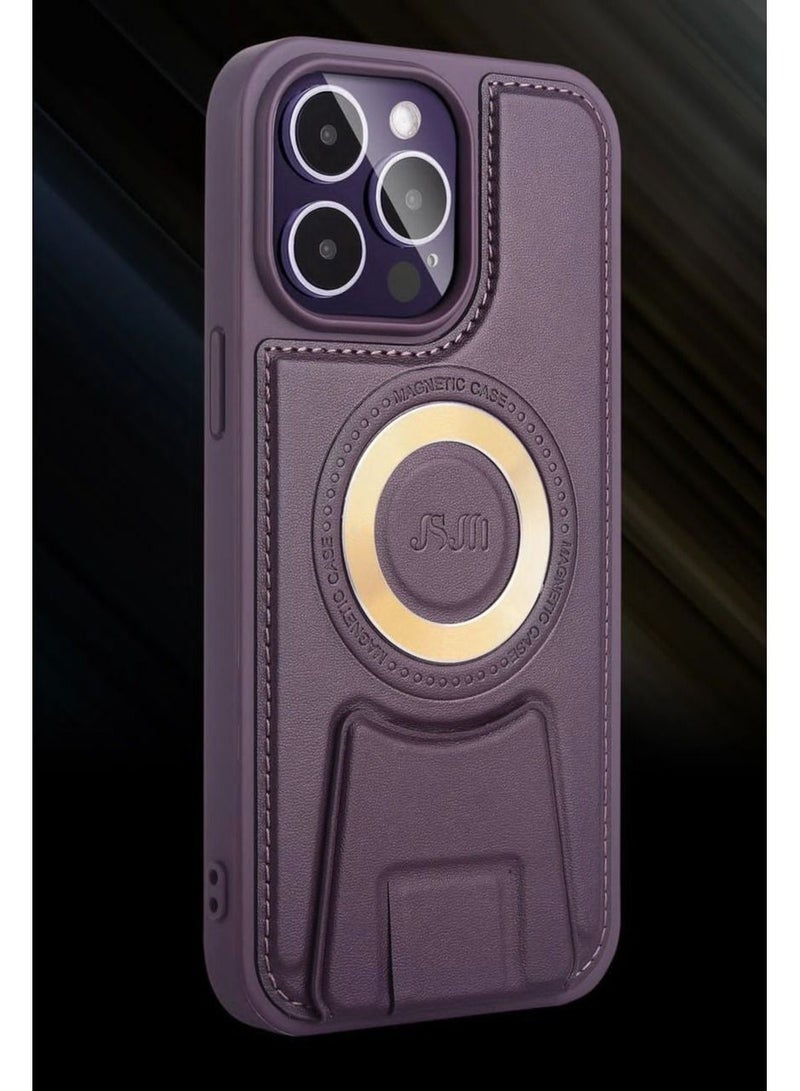 JSJM 13 Pro Max Protective Grip Leather Back Cover with Magnet Stable