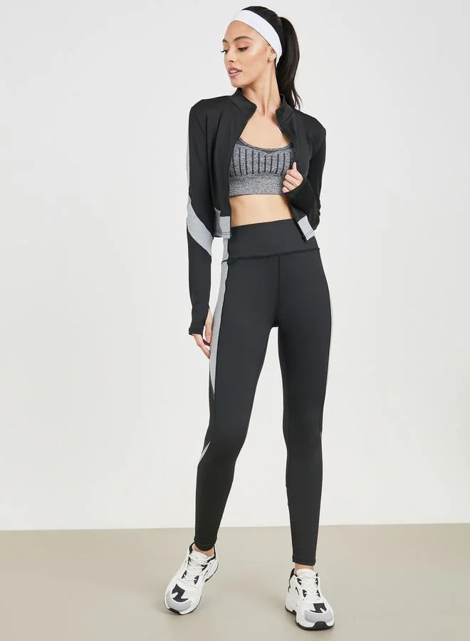 Styli Colorblock Thumbhole Crop Jacket & Mesh Insert Legging Set