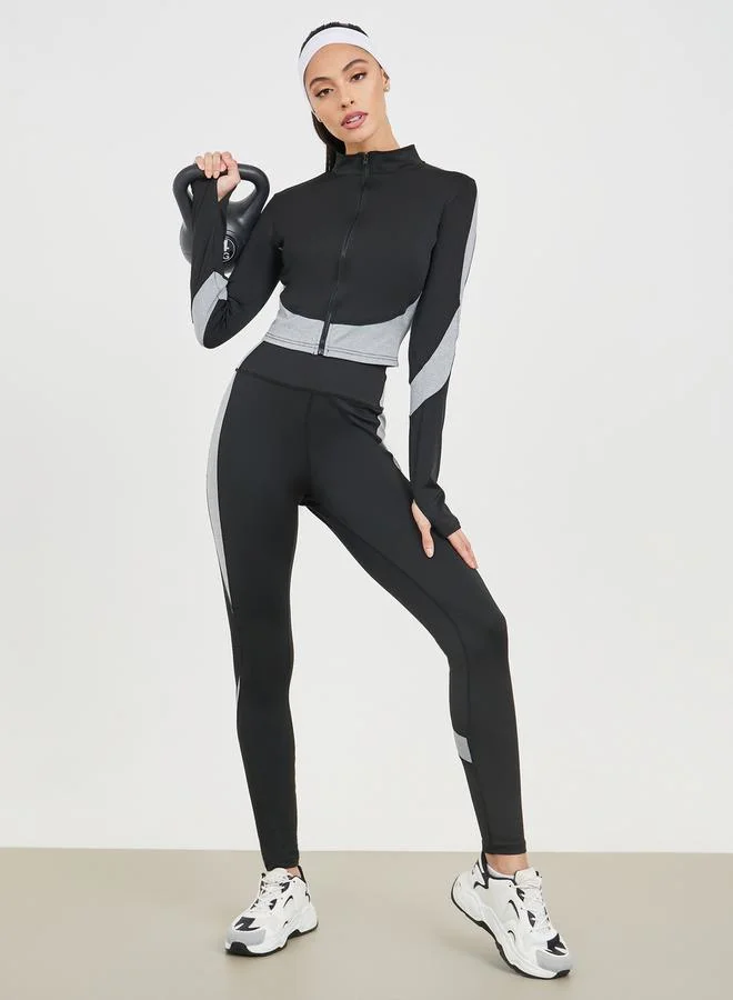 Styli Colorblock Thumbhole Crop Jacket & Mesh Insert Legging Set