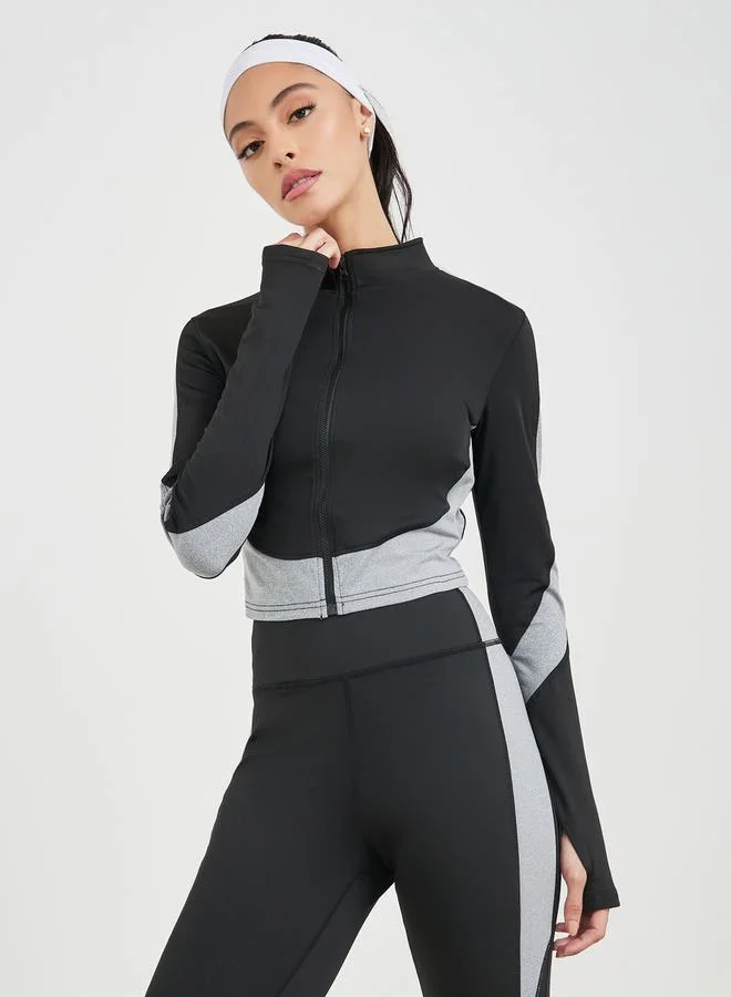 Styli Colorblock Thumbhole Crop Jacket & Mesh Insert Legging Set