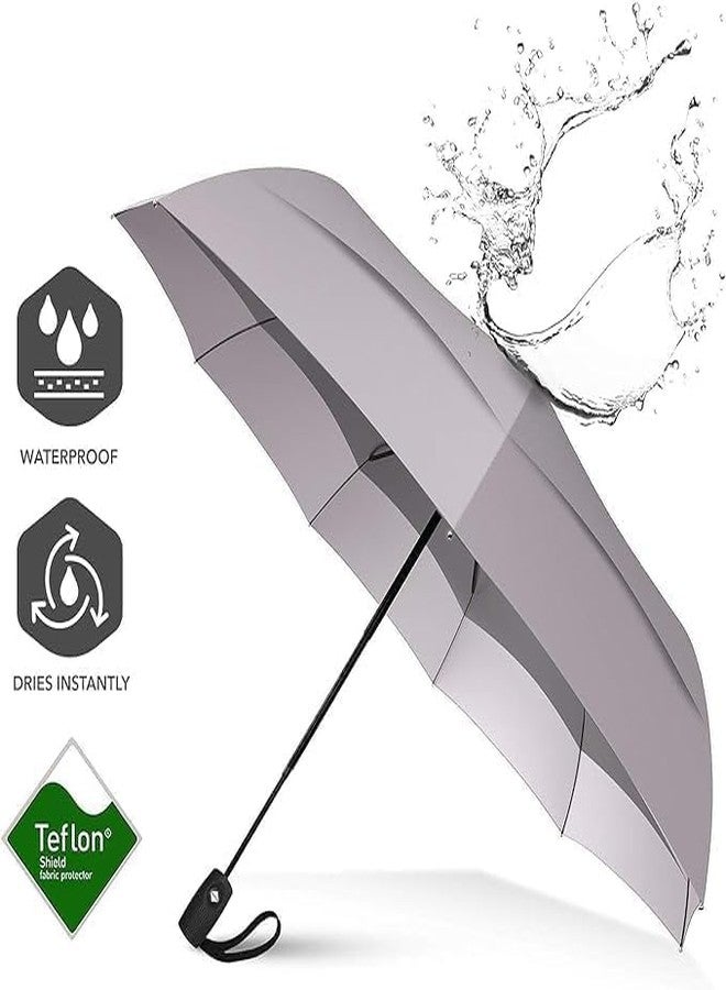 FOREWAY Umbrella, Big Sun Protection Umbrella With Reflective Strip, Reverse Open Windproof & UV Protection Anti-Slip Handle Lightweight 95% UV Block for Men, Women & Kids Ideal for Rain & Sun Coverage (GREY) - Image 5