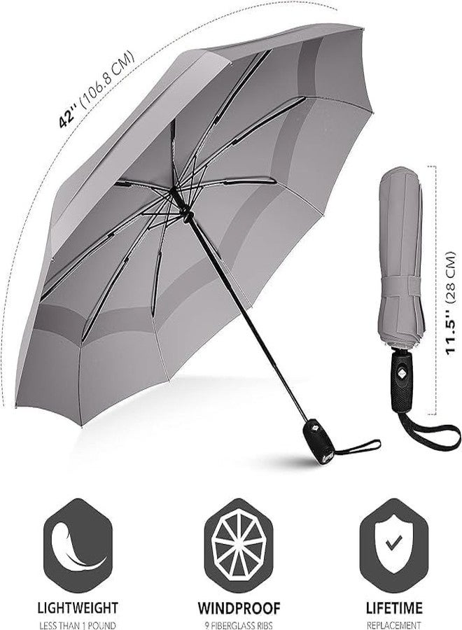 FOREWAY Umbrella, Big Sun Protection Umbrella With Reflective Strip, Reverse Open Windproof & UV Protection Anti-Slip Handle Lightweight 95% UV Block for Men, Women & Kids Ideal for Rain & Sun Coverage (GREY) - Image 3