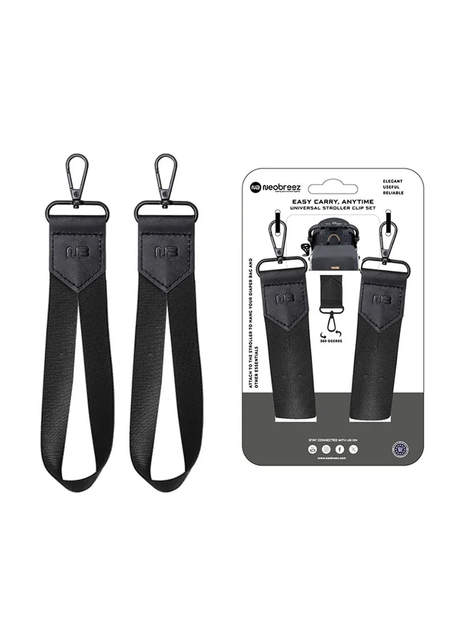 neobreez Neobreez Stroller Hooks for Hanging Diaper Bags(Black, 2 Pack),  Buggy Hook, Non-Slip with One-Hand Opening, Baby Travel Essential, 360 Roatation Pram Stroller Hook