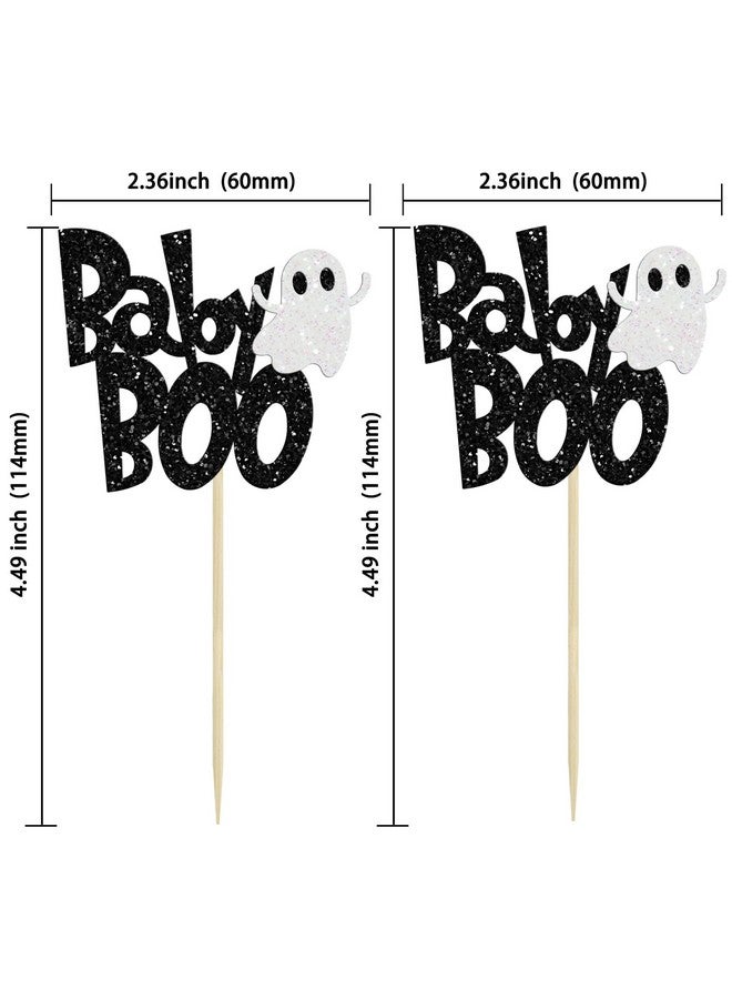 Ephlyn 24 قطعة من تزيينات كعكة الأطفال بو كاب كيك مع لمسة من اللمعان الأسود، أشباح صغيرة مخيفة لتزيين كعكة عيد الهالوين لحفلات الأطفال الأولاد والبنات. - Image 2