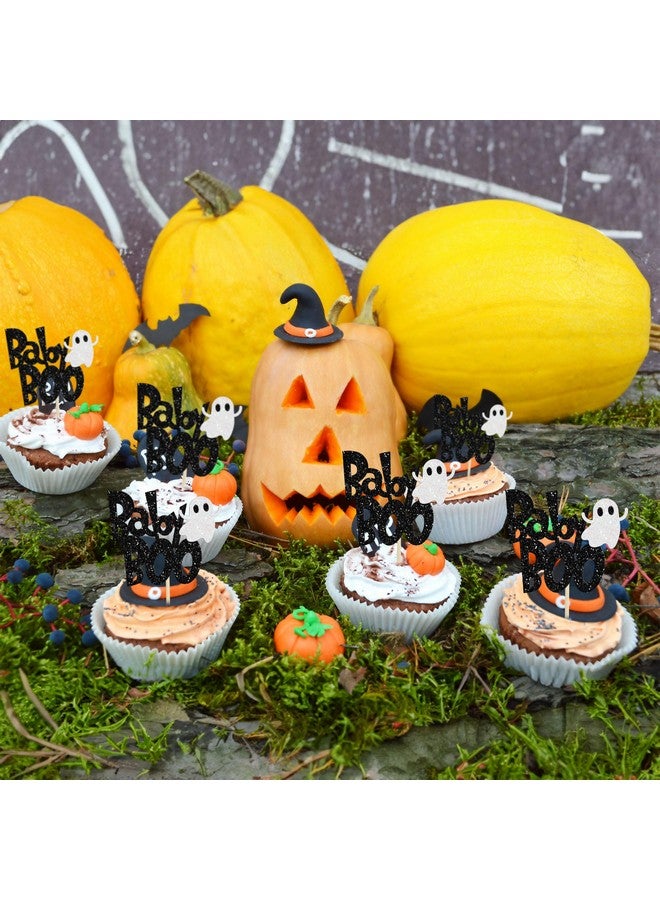 Ephlyn 24 قطعة من تزيينات كعكة الأطفال بو كاب كيك مع لمسة من اللمعان الأسود، أشباح صغيرة مخيفة لتزيين كعكة عيد الهالوين لحفلات الأطفال الأولاد والبنات. - Image 5