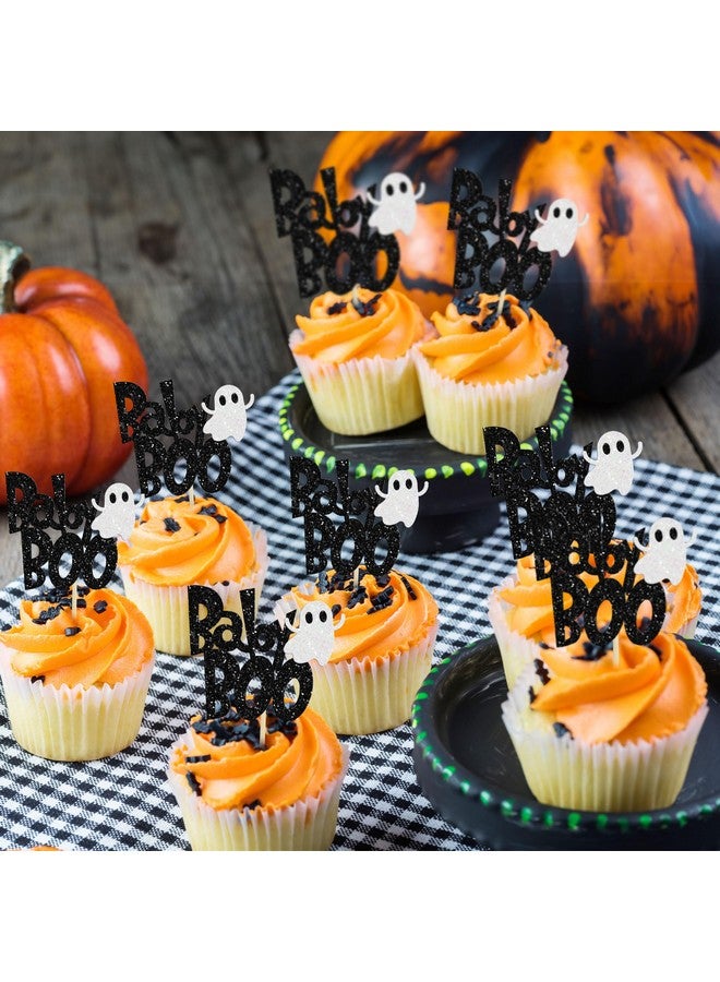 Ephlyn 24 قطعة من تزيينات كعكة الأطفال بو كاب كيك مع لمسة من اللمعان الأسود، أشباح صغيرة مخيفة لتزيين كعكة عيد الهالوين لحفلات الأطفال الأولاد والبنات. - Image 4