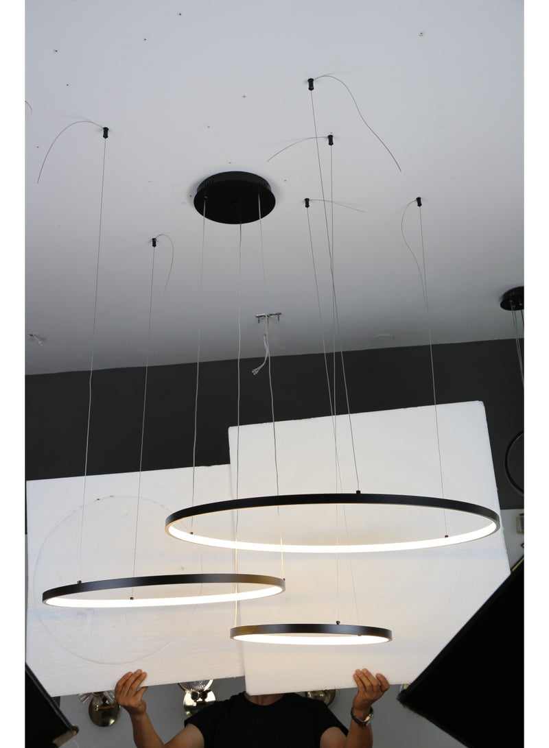 هامر نجف مودرن 3 حلقات اسود لون الانارة اصفر 75 واط ثلاثي - Image 1