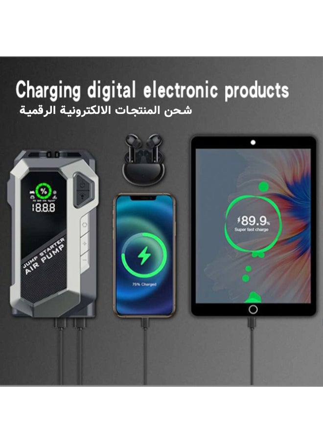 Super ZYouth Car Jump Starter, 2500A 12V 150PSI Jump Starter with Air Compressor, Car air pump, Portable Jump Box Car Battery Jumper Start with LED Light & Quick-Charge  - Image 4