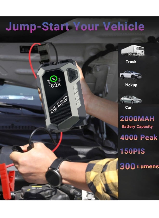 Super ZYouth Car Jump Starter, 2500A 12V 150PSI Jump Starter with Air Compressor, Car air pump, Portable Jump Box Car Battery Jumper Start with LED Light & Quick-Charge  - Image 5
