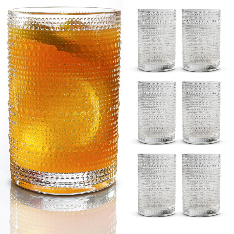 BULK PARADISE Hobnail Drinking Glasses, Vintage Glassware Set of 6, Vintage Drinking Glasses 16.2 oz, Bubble Glasses Drinking, Hobnail Glasses, Vintage Glass Cups, Jupiter Glasses for Juice, Soda, Beer, Whisky - Image 1