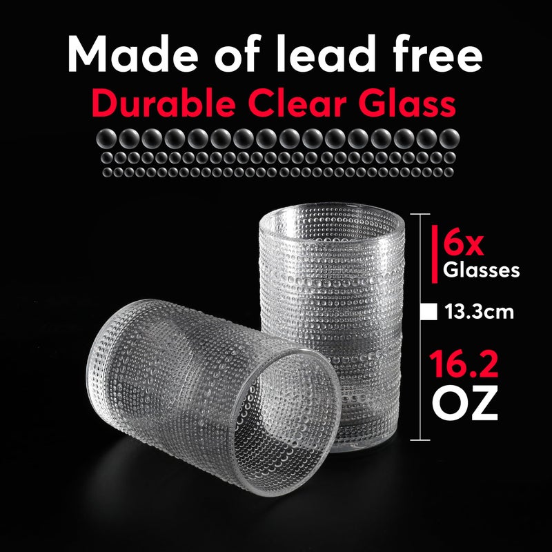 BULK PARADISE Hobnail Drinking Glasses, Vintage Glassware Set of 6, Vintage Drinking Glasses 16.2 oz, Bubble Glasses Drinking, Hobnail Glasses, Vintage Glass Cups, Jupiter Glasses for Juice, Soda, Beer, Whisky - Image 4