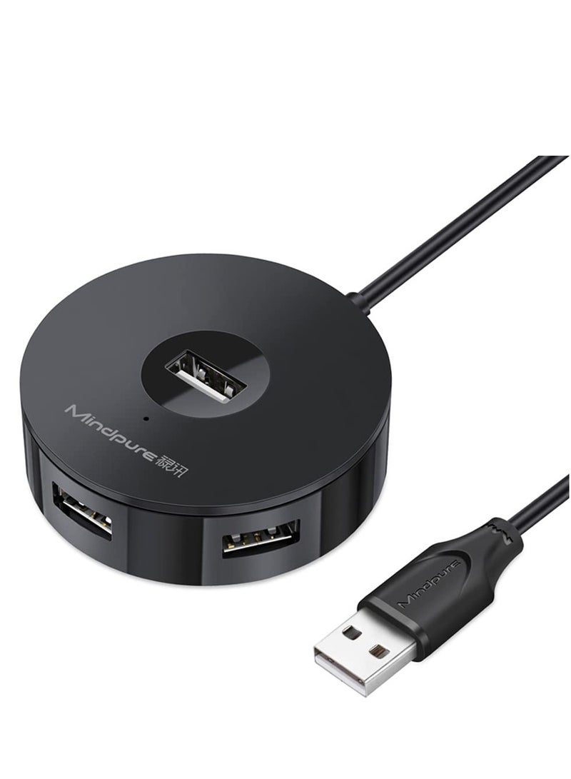 SYOSI USB 2.0 hub, Portable 4-Port Adapter, Suitable for Printers, USB Splitter with a USB C to USB Adapter, Use with Card Readers, U disks (Black) - Image 1