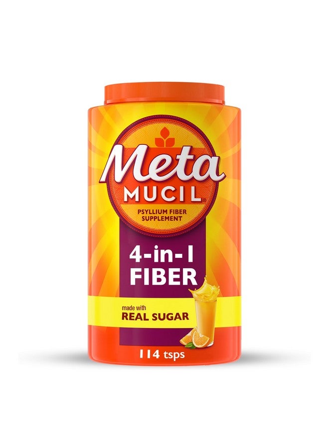 Metamucil 4-in-1 Fiber Supplement for Digestive Health, Psyllium Husk Fiber Powder, Fiber Supplement with Real Sugar, Orange Flavored, 114 tablespoons - Image 1