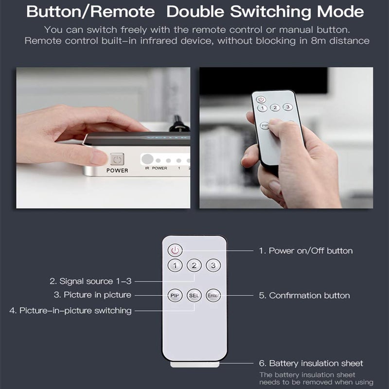 VENTION موزع HDMI من Vention 3 مدخل 1 مخرج 4K 3 منفذ محول HDMI مع صوت Toslink 3D 1080P تحكم عن بعد IR متوافق مع PS3 PS4 تلفاز ذكي Xbox 360 صندوق Sky DVD HDTV بروجيكتور - Image 3