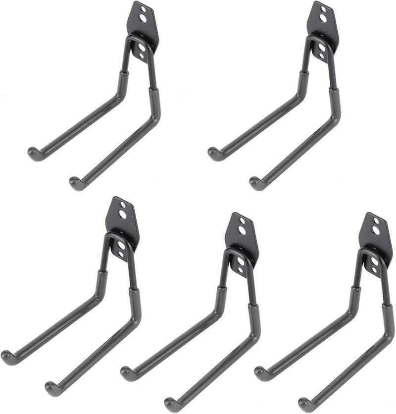 5Pcs Wall Mounted Garage Hooks, Heavy Duty Garage Storage Organizer, Double Bike Storage Hook with Anti - Rust Coating, for Power Tool Rope Shovel Bike Hose Ladder, Includes Screws (Black) - Image 4