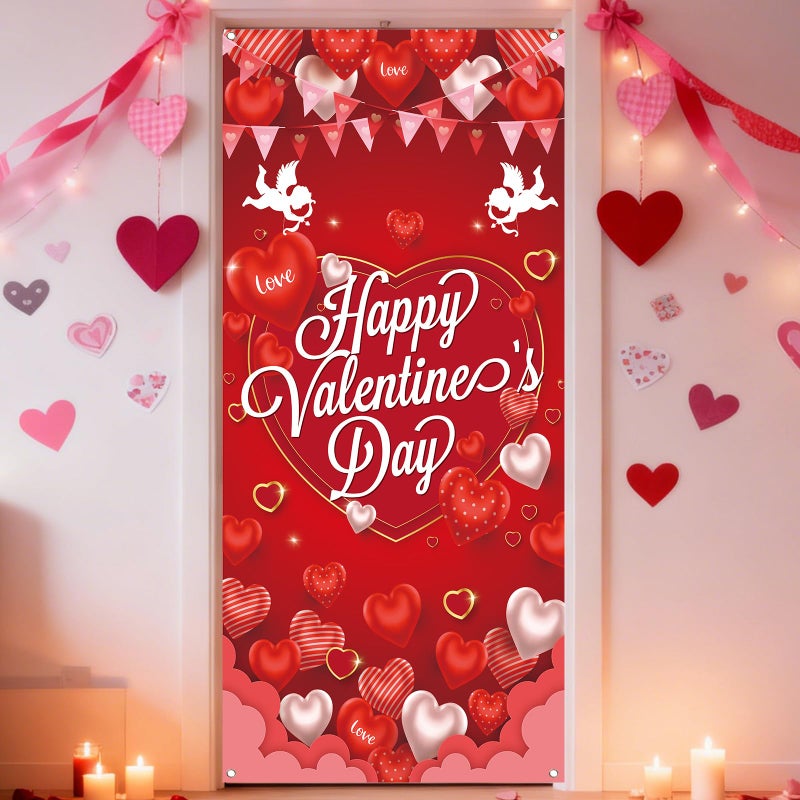 RUIZHUO Valentine Door Cover Banner 5.9X2.6 Ft Love Happy Valentine'S Day Decorations Romantic Hearts Love Hanging Background Valentines Day Door Decorations for Home Office or Event Decoration to Celebrate - Image 3
