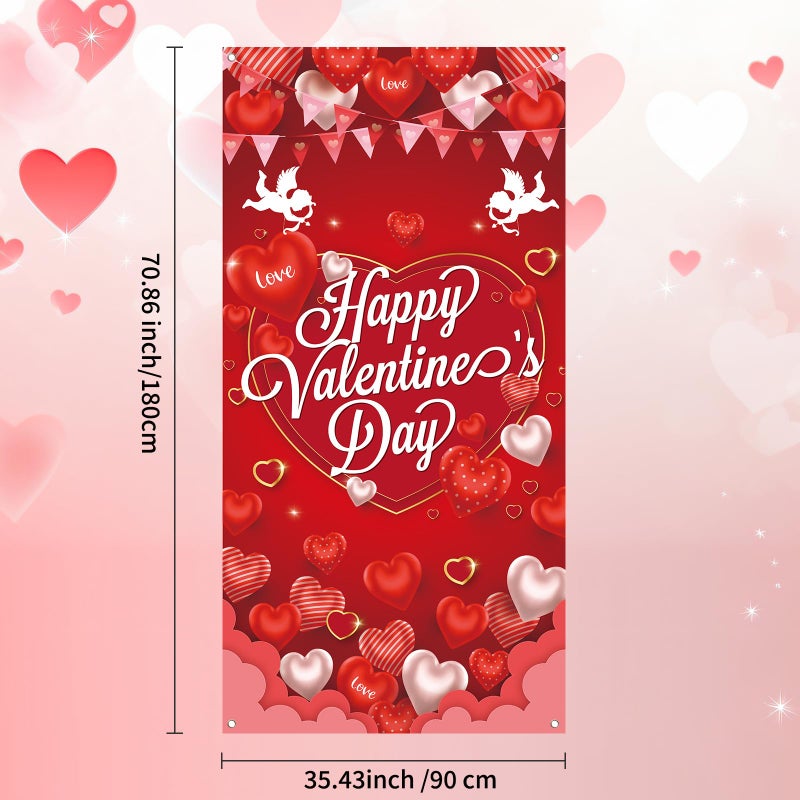 RUIZHUO Valentine Door Cover Banner 5.9X2.6 Ft Love Happy Valentine'S Day Decorations Romantic Hearts Love Hanging Background Valentines Day Door Decorations for Home Office or Event Decoration to Celebrate - Image 2