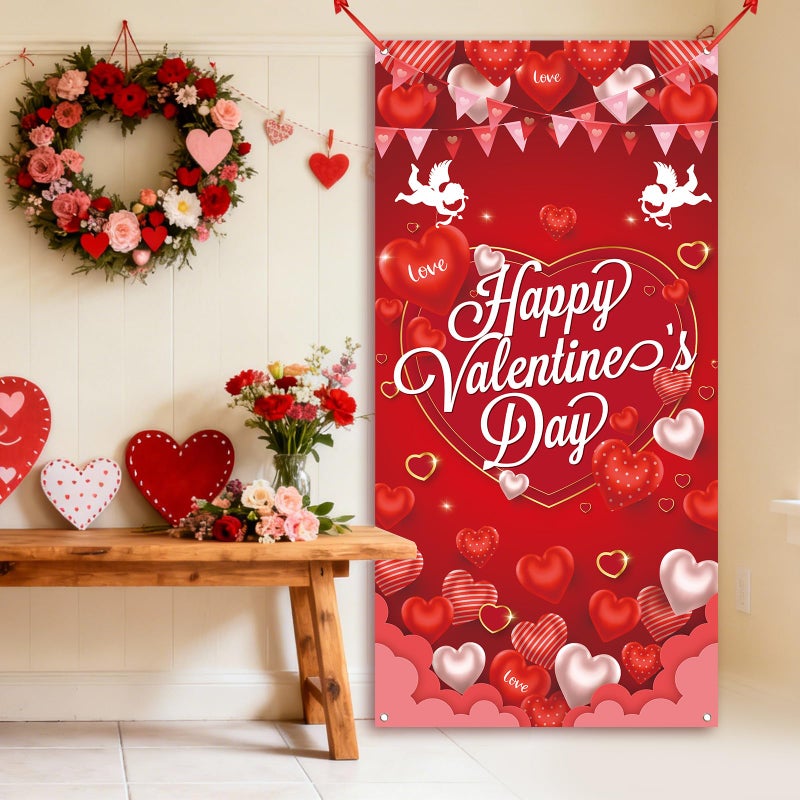 RUIZHUO Valentine Door Cover Banner 5.9X2.6 Ft Love Happy Valentine'S Day Decorations Romantic Hearts Love Hanging Background Valentines Day Door Decorations for Home Office or Event Decoration to Celebrate - Image 4