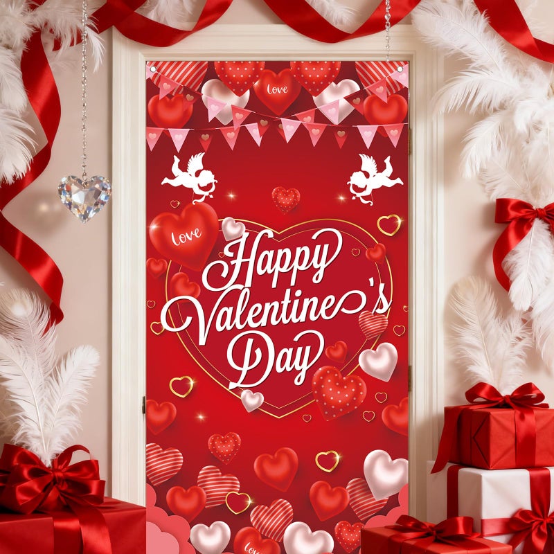 RUIZHUO Valentine Door Cover Banner 5.9X2.6 Ft Love Happy Valentine'S Day Decorations Romantic Hearts Love Hanging Background Valentines Day Door Decorations for Home Office or Event Decoration to Celebrate - Image 5