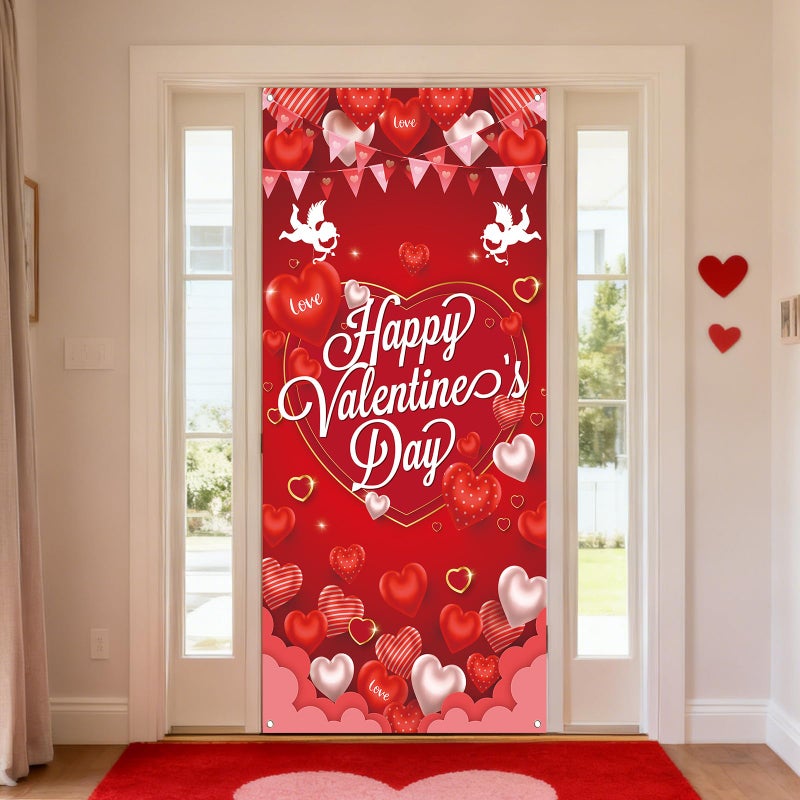 RUIZHUO Valentine Door Cover Banner 5.9X2.6 Ft Love Happy Valentine'S Day Decorations Romantic Hearts Love Hanging Background Valentines Day Door Decorations for Home Office or Event Decoration to Celebrate - Image 1