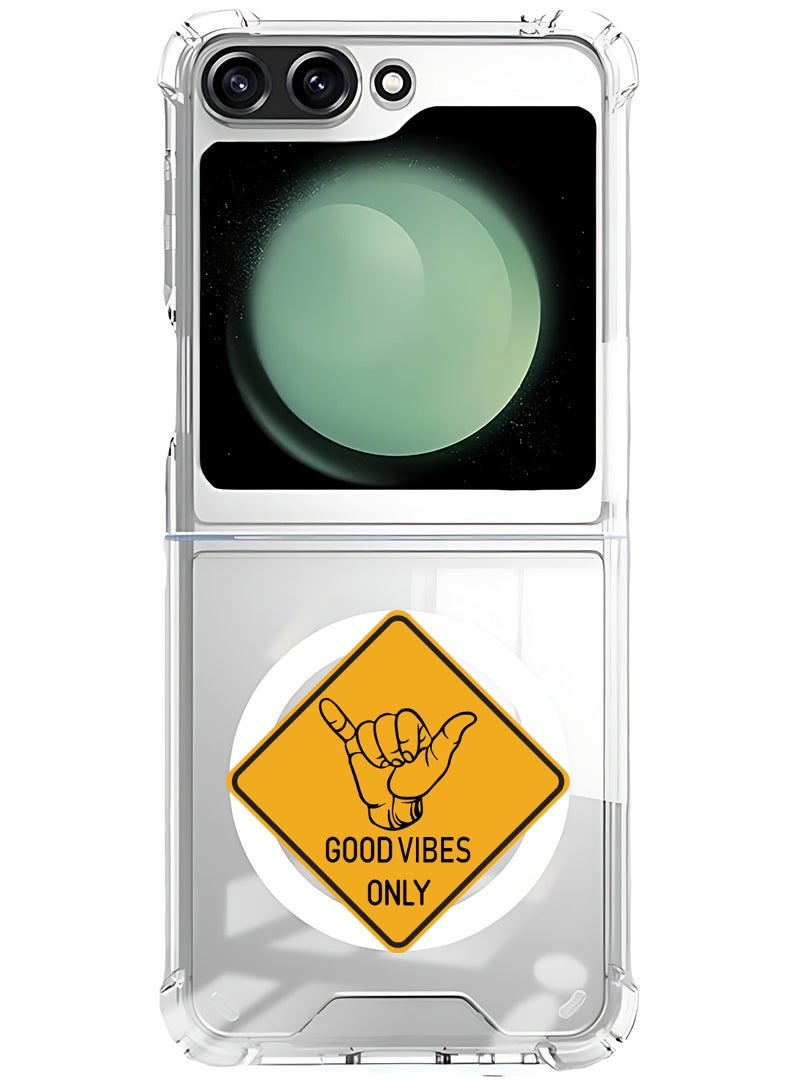Theodor Magnetic Case for Samsung Galaxy Z Flip 6 Compatible with MagSafe Wireless Charging, Shockproof Phone Bumper Cover Good Vibes  - Image 1