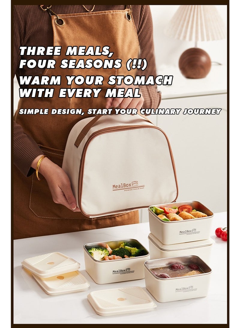 علبة طعام معدنية مقاومة للصدأ ومعزولة حرارياً – يمكن تسخينها في الميكرويف، محكمة الإغلاق، تحتفظ بالحرارة أو البرودة، مريحة لحملها من قبل العاملين. تتضمن كل مجموعة 4 علب طعام، مع ملعقة، شوكة، وحقيبة معزولة قابلة للحمل.​ - Image 1