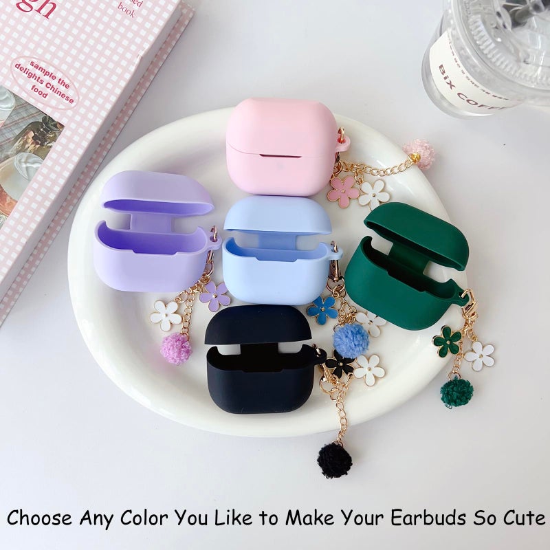 OTOPO Cute Green Case for Samsung Galaxy Buds 3/3 Pro/3 FE Cover for Girl Women with Pom pom Flower Keychain & Cleaner Pen, Soft Silicone Galaxy Bud Pro 3/Buds3/Bud 3 FE Protective Cover Skin - Image 5
