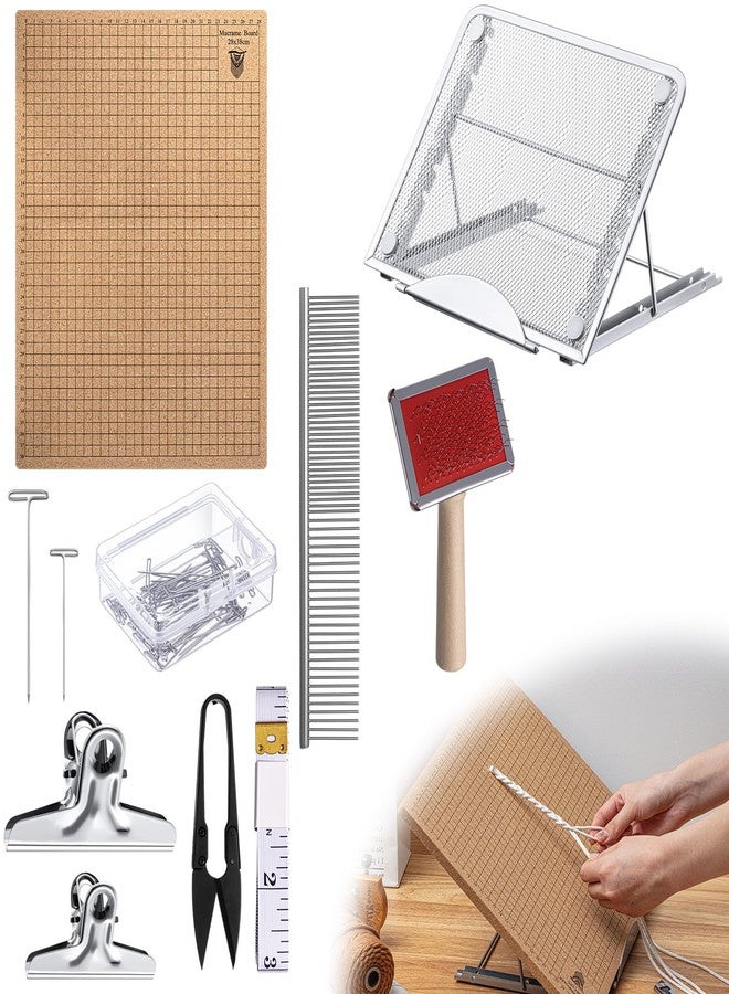 Tandefio 108 Pcs Macrame Supplies Include Macrame Board Metal Adjustable Holder with 100 T Shaped Pins Double Sided Grids Bracelet Making Board with Brush Scissor Ruler for Braiding Bracelet Creating - Image 1