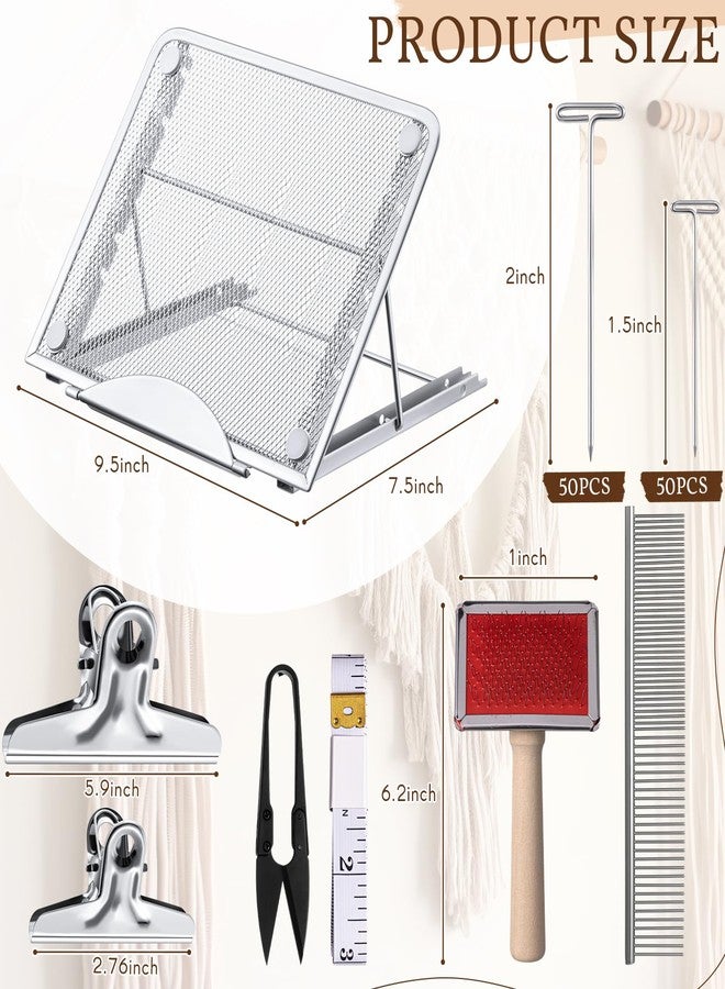 Tandefio 108 Pcs Macrame Supplies Include Macrame Board Metal Adjustable Holder with 100 T Shaped Pins Double Sided Grids Bracelet Making Board with Brush Scissor Ruler for Braiding Bracelet Creating - Image 3