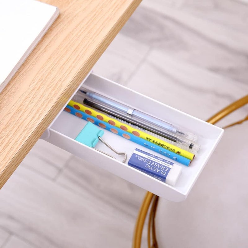 Pen Holder Under Desk Organisers-Desktop drawer storage box storage,Hidden Plastic Drawer Storage for Pencil, suitable for office, home school students (White-S) - Image 2