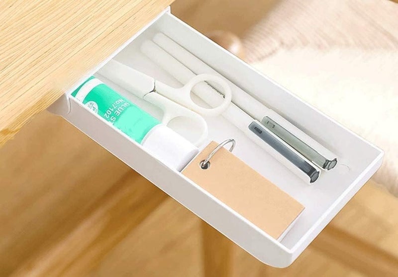Pen Holder Under Desk Organisers-Desktop drawer storage box storage,Hidden Plastic Drawer Storage for Pencil, suitable for office, home school students (White-S) - Image 4