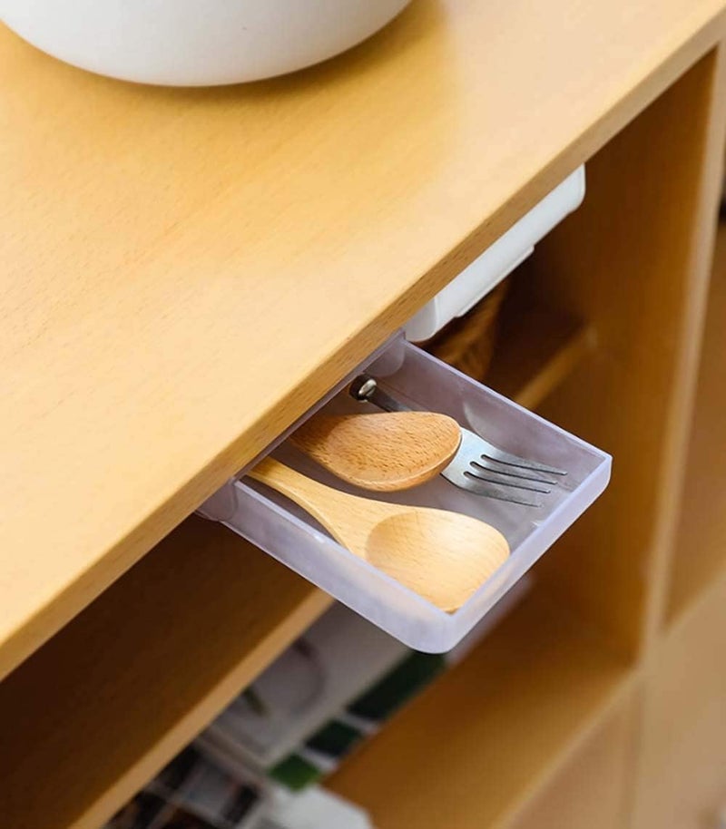 Pen Holder Under Desk Organisers-Desktop drawer storage box storage,Hidden Plastic Drawer Storage for Pencil, suitable for office, home school students (White-S) - Image 5