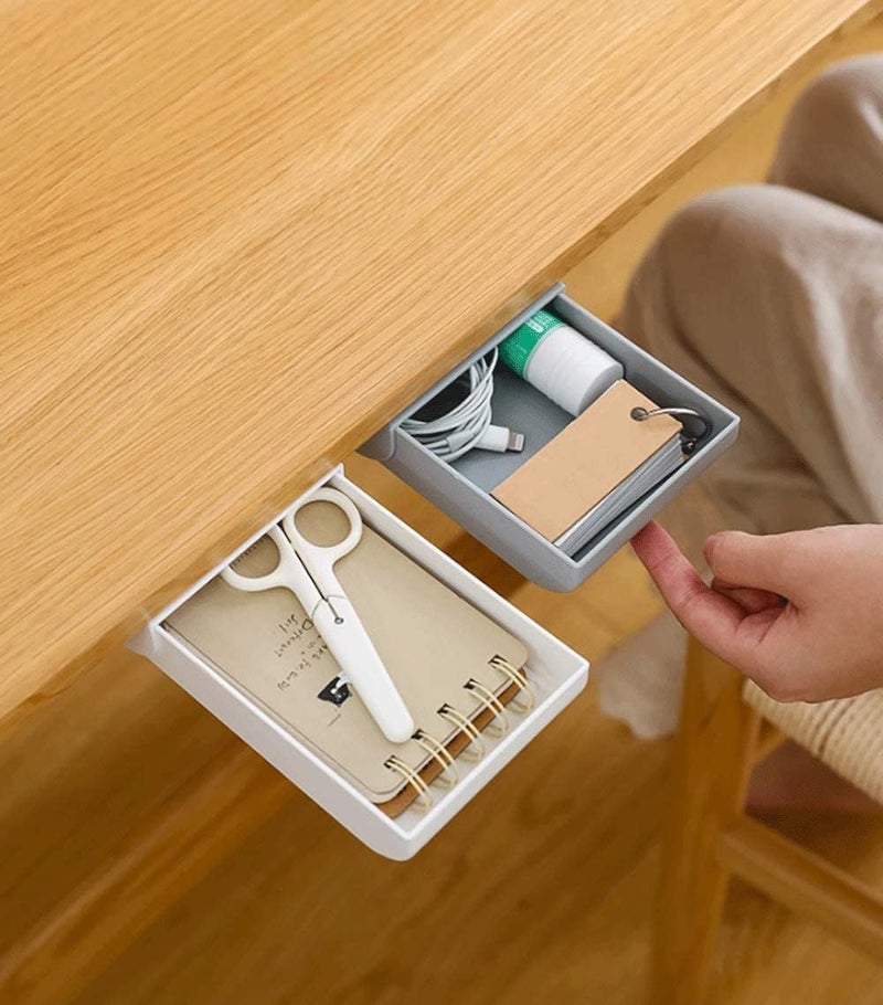 Pen Holder Under Desk Organisers-Desktop drawer storage box storage,Hidden Plastic Drawer Storage for Pencil, suitable for office, home school students (White-S) - Image 3