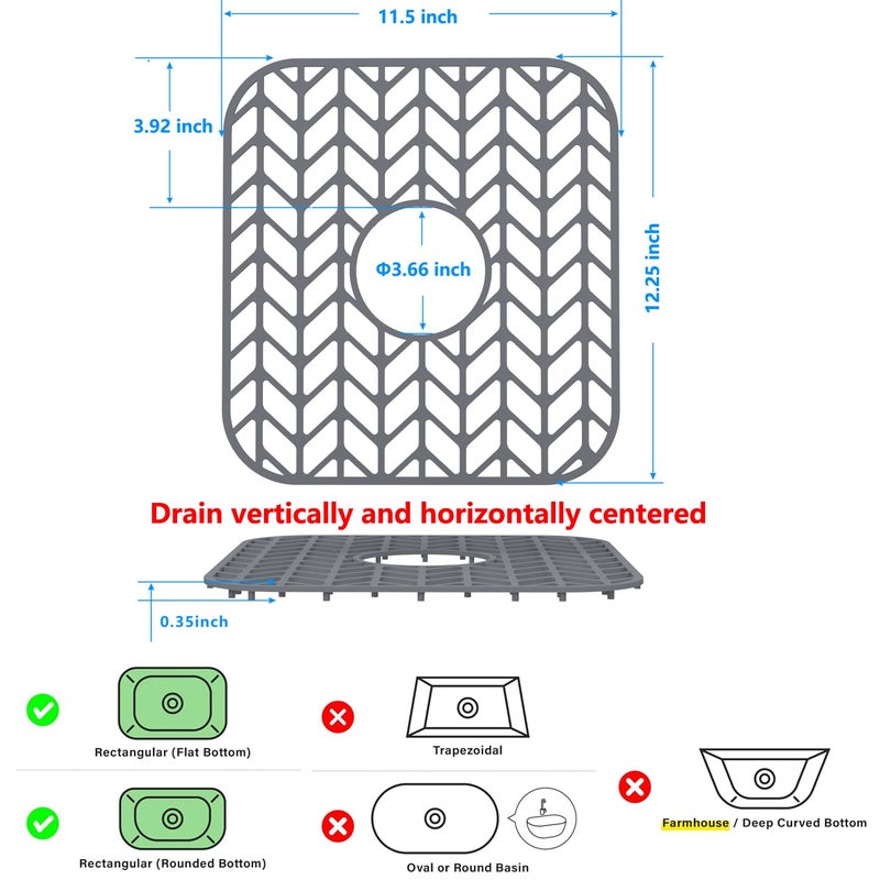 JIUBAR Sink Protectors for Kitchen Sink 12" 13" 16" 18" 19" 24" 26" 28" 29" 30" Silicone Sink mat| Silicone Kitchen Sink Mat for Bottom of Farmhouse(12"x11"x2 Center) - Image 2