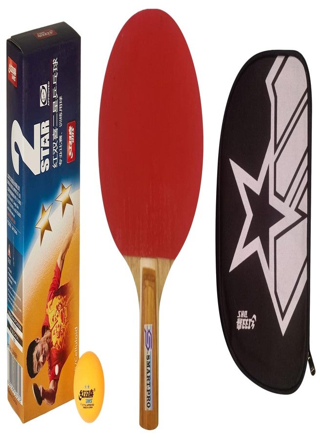 دي إتش أس كرة تنس الطاولة DHS 40 مم، نجمتان برتقاليتان (علبة من 10 قطع) 50 قطعة مع مضرب Smart PRO TT وغطاء مضرب DHS - Image 1