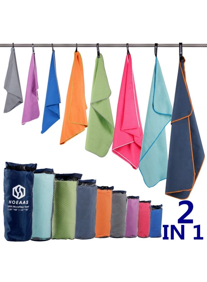 HOEAAS 2 Pack Microfiber Camping Towels Quick Dry Towel Super Absorbent Ultra Compact Travel Towel Soft Lightweight Sports Towel For Sweat Fast Drying Towels For Pool Gym Hiking Backpacking Fitness - Image 1