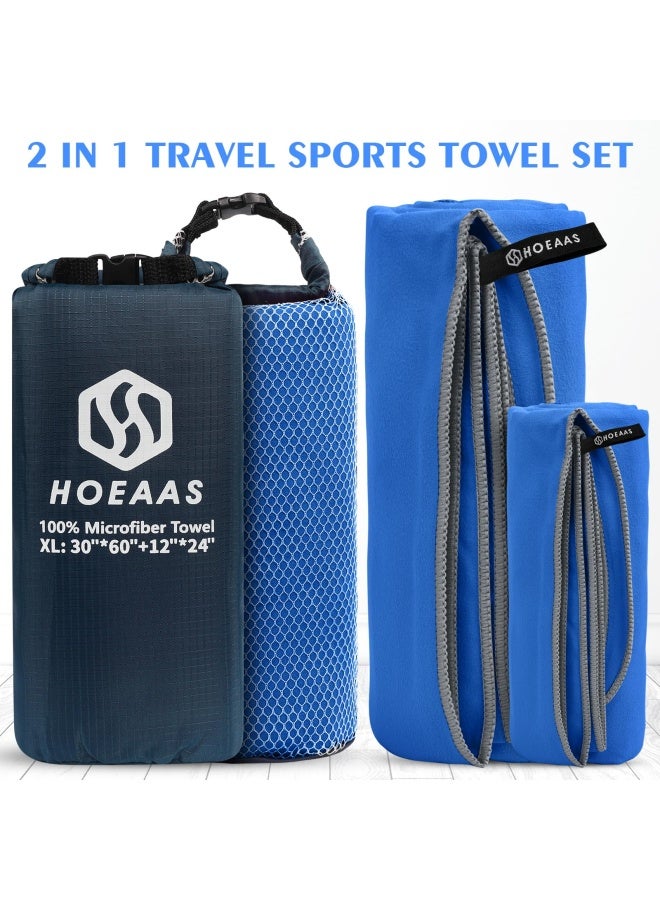 HOEAAS 2 Pack Microfiber Camping Towels Quick Dry Towel Super Absorbent Ultra Compact Travel Towel Soft Lightweight Sports Towel For Sweat Fast Drying Towels For Pool Gym Hiking Backpacking Fitness - Image 2