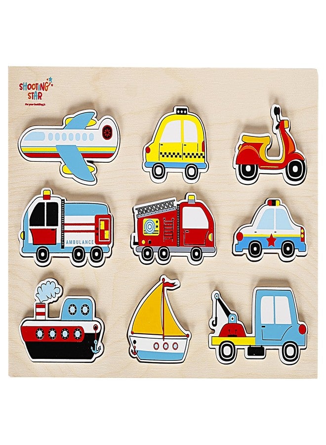Shooting Star Large Transport Puzzle, 9-Piece Chunky Wooden Learning Toy, Multicolour, Age 3+ - Image 1