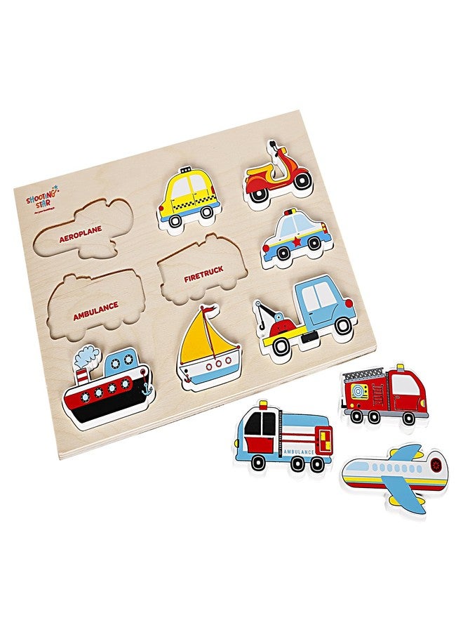 Shooting Star Large Transport Puzzle, 9-Piece Chunky Wooden Learning Toy, Multicolour, Age 3+ - Image 3