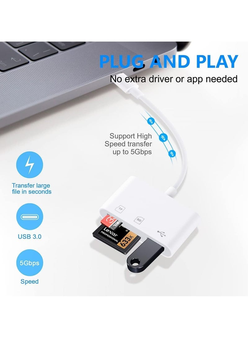 فلوينغ قارئ بطاقات USB C متعدد الوظائف 3 في 1، قارئ بطاقات Type-C لجهاز USB C، محول بطاقة TF يدعم القراءة والكتابة المزدوجة (أبيض 3.0) - Image 3